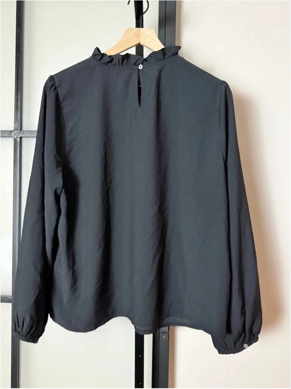 J. Crew Black Ruffle-Neck Long Sleeve Blouse